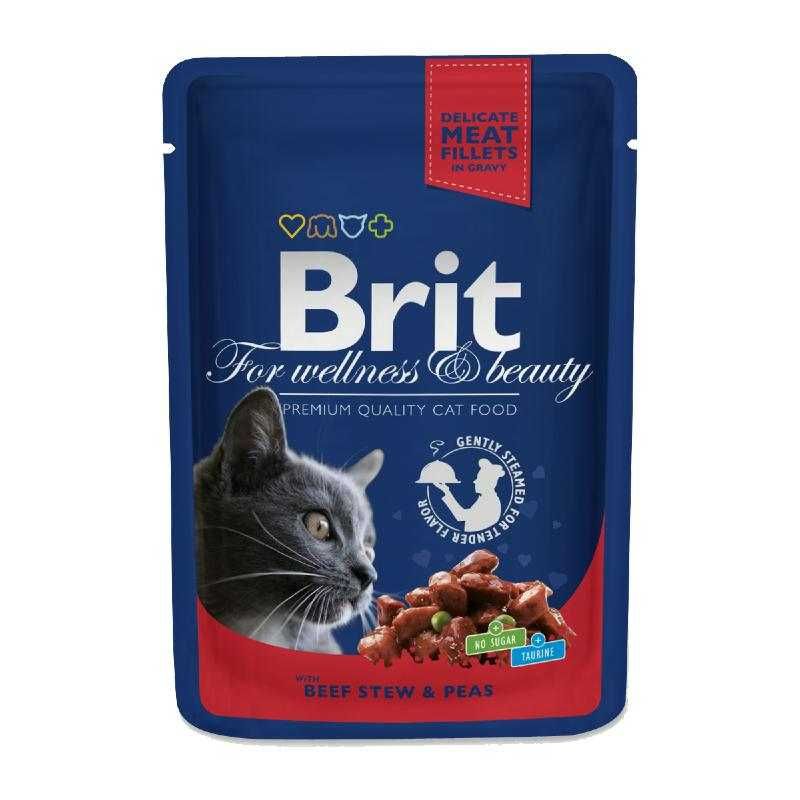 Вологий корм Brit Premium 24 шт х 100 грам для котів. 3 Види Паучів