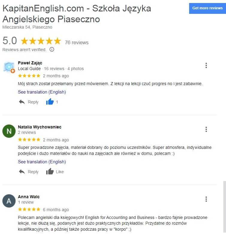 Jeśli angielski to tylko z Kapitan English! 76 opinii, Faktury