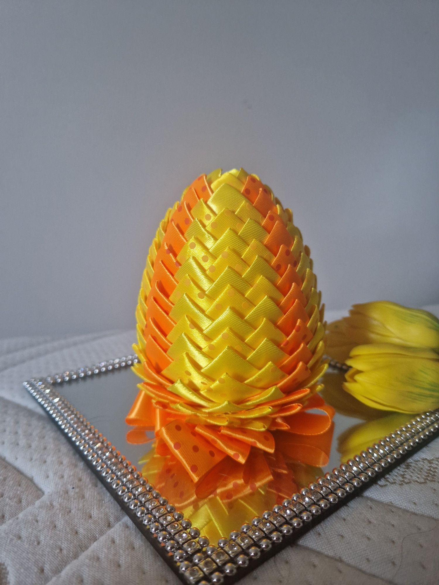 Jajko świąteczne wielkanocne ozdoba świąteczna ze wstążki hand made