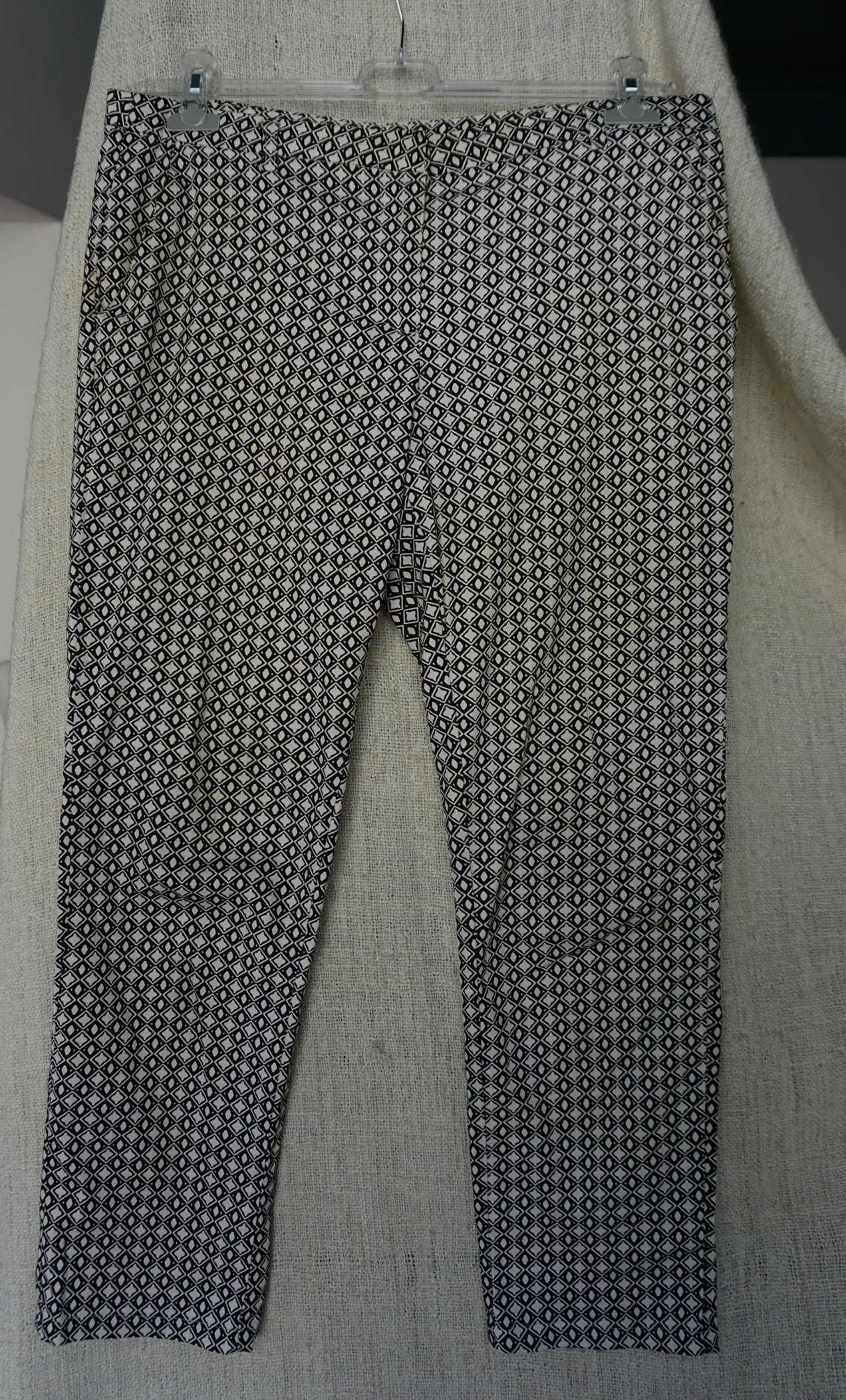 Spodnie chino proste materiałowe wzór print czarno białe 38 M damskie