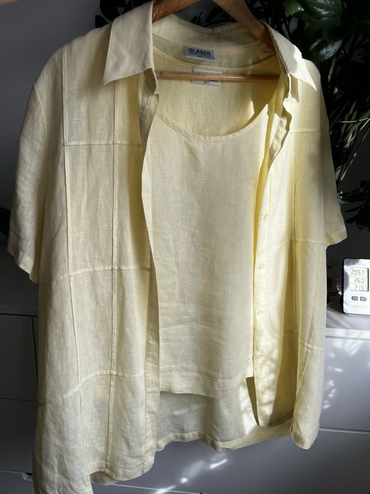 100% lniany komplet koszula i top zolty 42 xl len