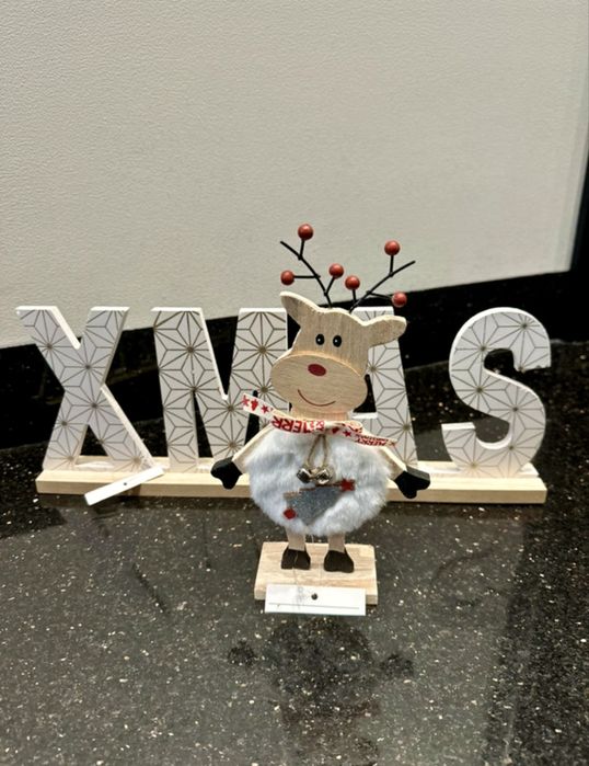 Dekoracje świąteczne z drewna xmas renifer stojący figurka