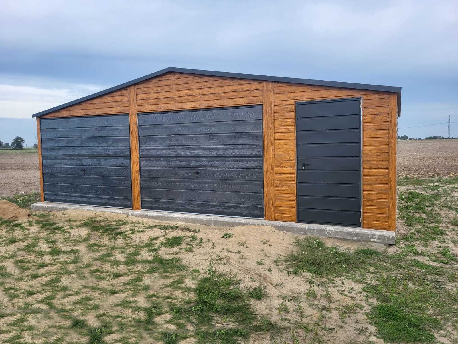 Garaż Blaszany dwustanowiskowy 8x6 złoty dąb ciemny grafit mat PREMIUM
