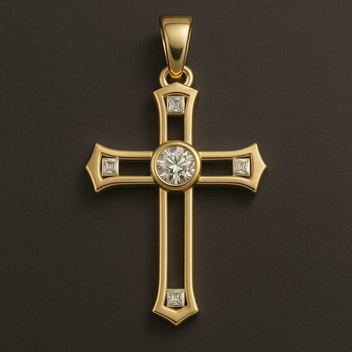 Męski krzyżyk złoty 585 z brylantami i onyksem lapis lazuli Design