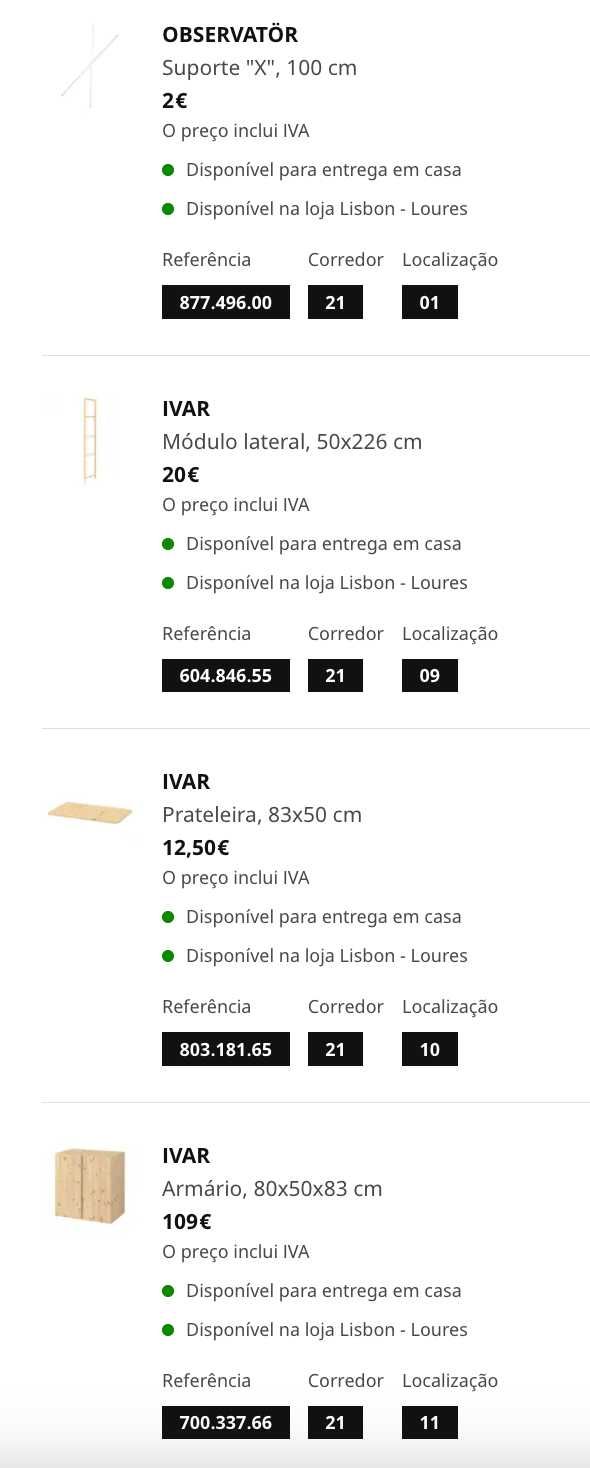 IKEA Módulos laterais Ivar 226cm