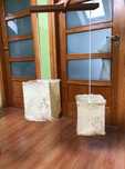 lampa wisząca dwa klosze drewno i plastik