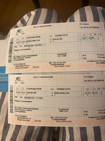 Bilety kolejowe Warszawa-Berlin i Berlin-Warszawa