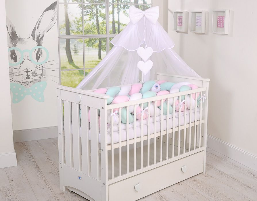 Trança, capa de edredom, fronha, veu, dossel - conjunto de berço bebe