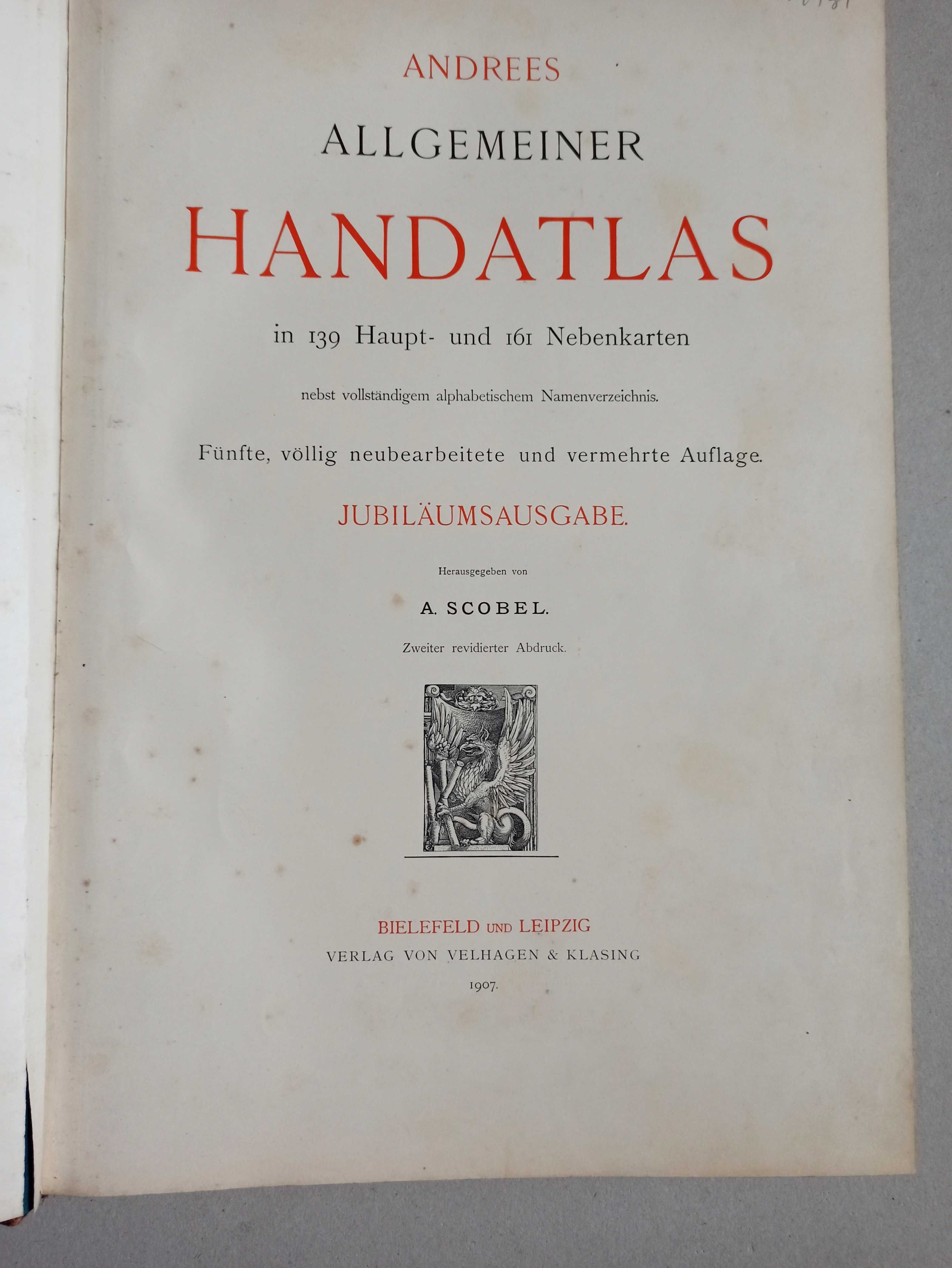 Atlas Andrees Handatlas 1907r  wydanie piąte unikat