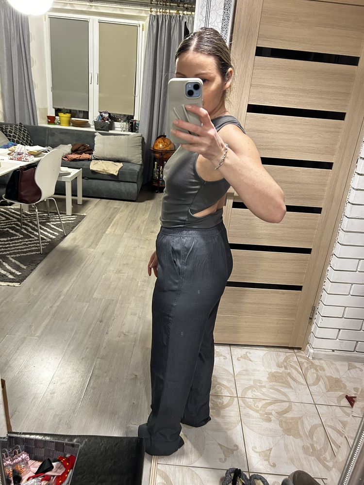 Атласні піжамні брюки Zara, сірі, S