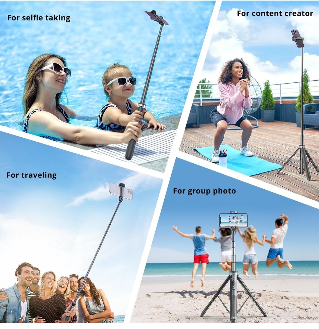 Statyw Selfie Stick, Uchwyt Tripod, z Pilotem, Bluetooth, do 130 cm, c
