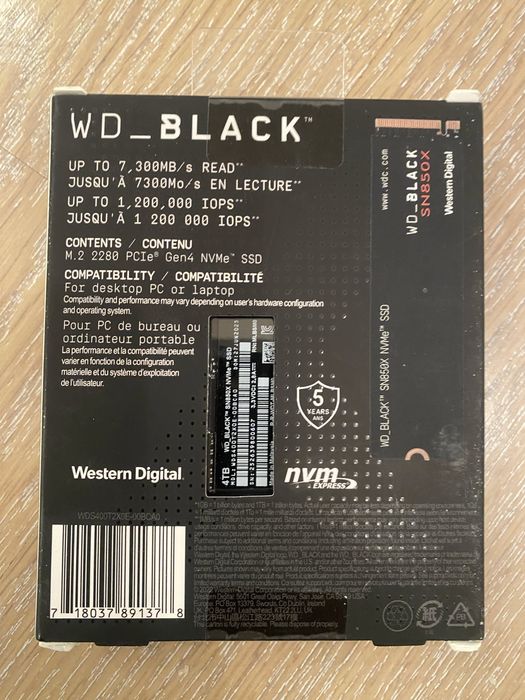 WD Black SN850X 4TB NVMe SSD (WDS400T2X0E)