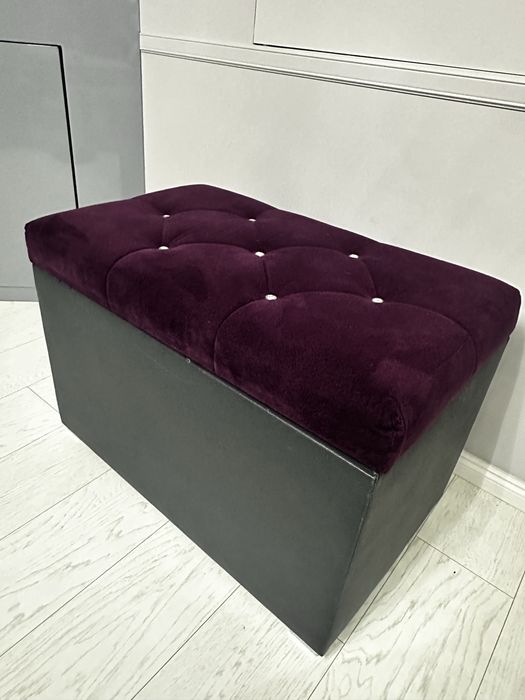 Duża otwierana pufa / skrzynia / kufer / pikowana welur + skóra
