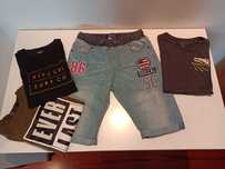 Conjunto calções e 3 tshirts 8-9anos  RipCurl, Quiksilver, Everlast