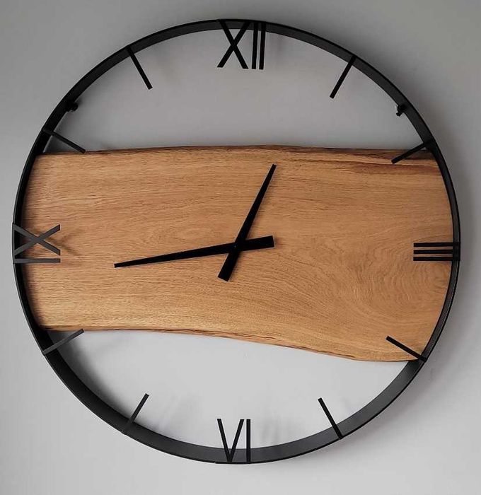 Zegar ścienny 60cm naturalne drewno dębowe. Loft, Rękodzieło Prezent