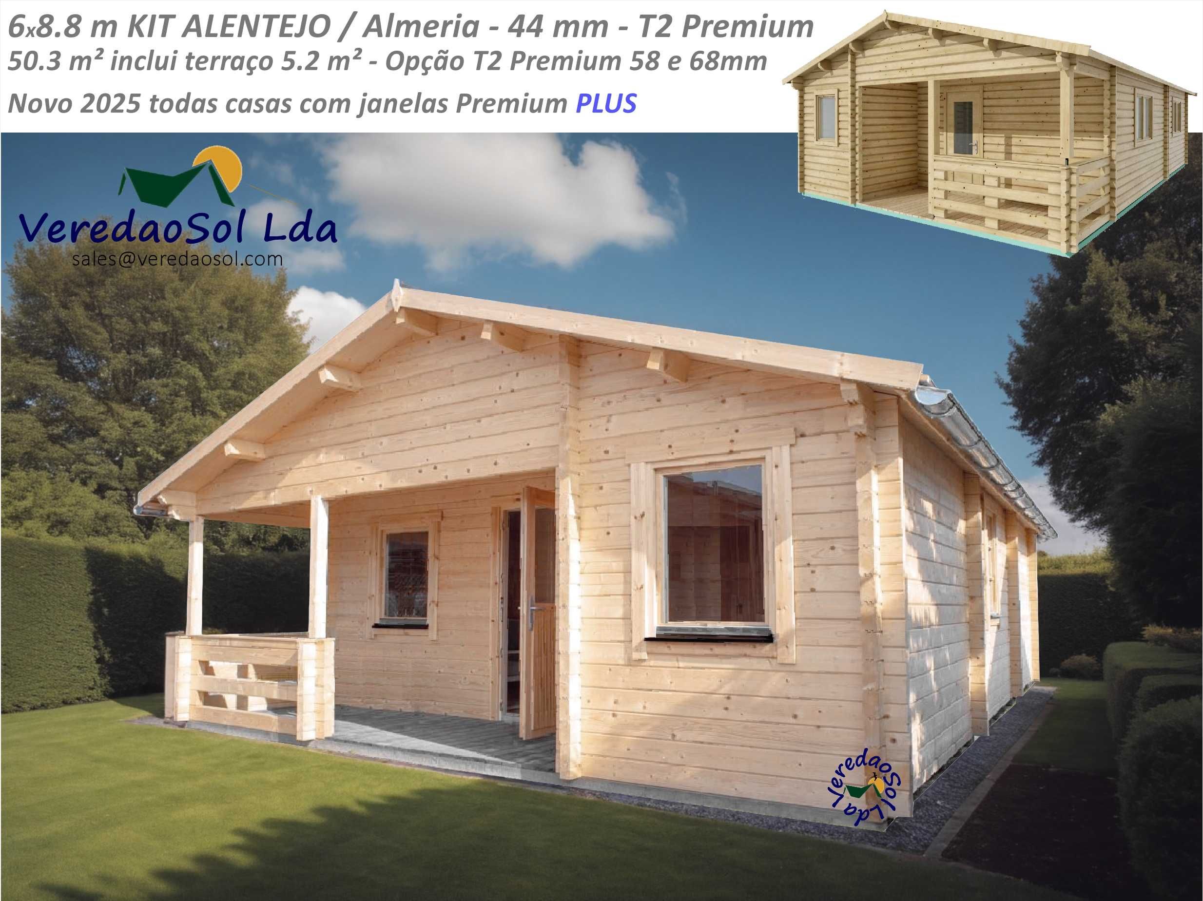 Casa madeira ALENTEJO - Almeria 44mm T2 - 59m² - Preço Fábrica!