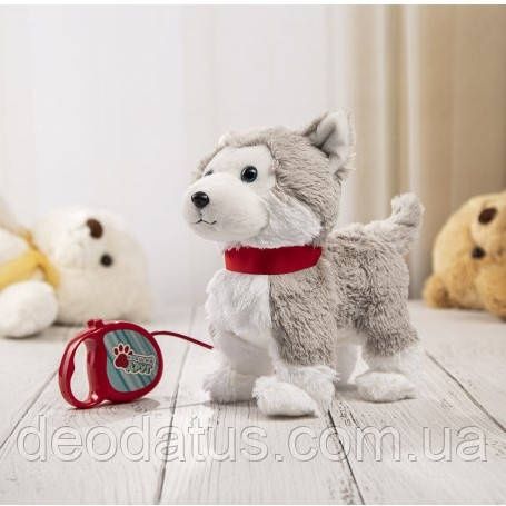 Дитяча інтерактивна м'яка іграшка собачка Хаскі Коргі  на повідку