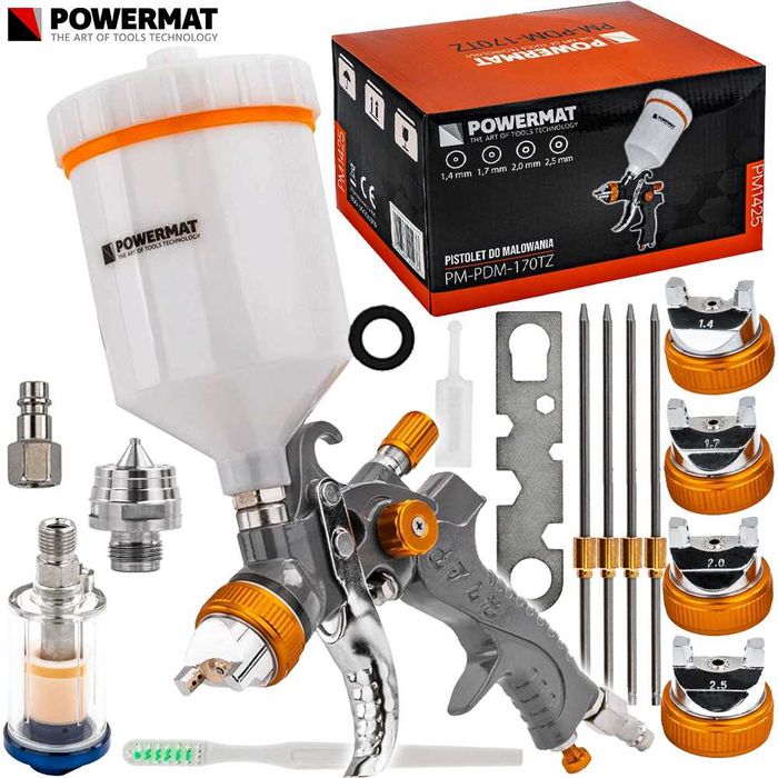 POWERMAT Pistolet Lakierniczy Do Malowania HVLP Zbiornik 600ml PM1425