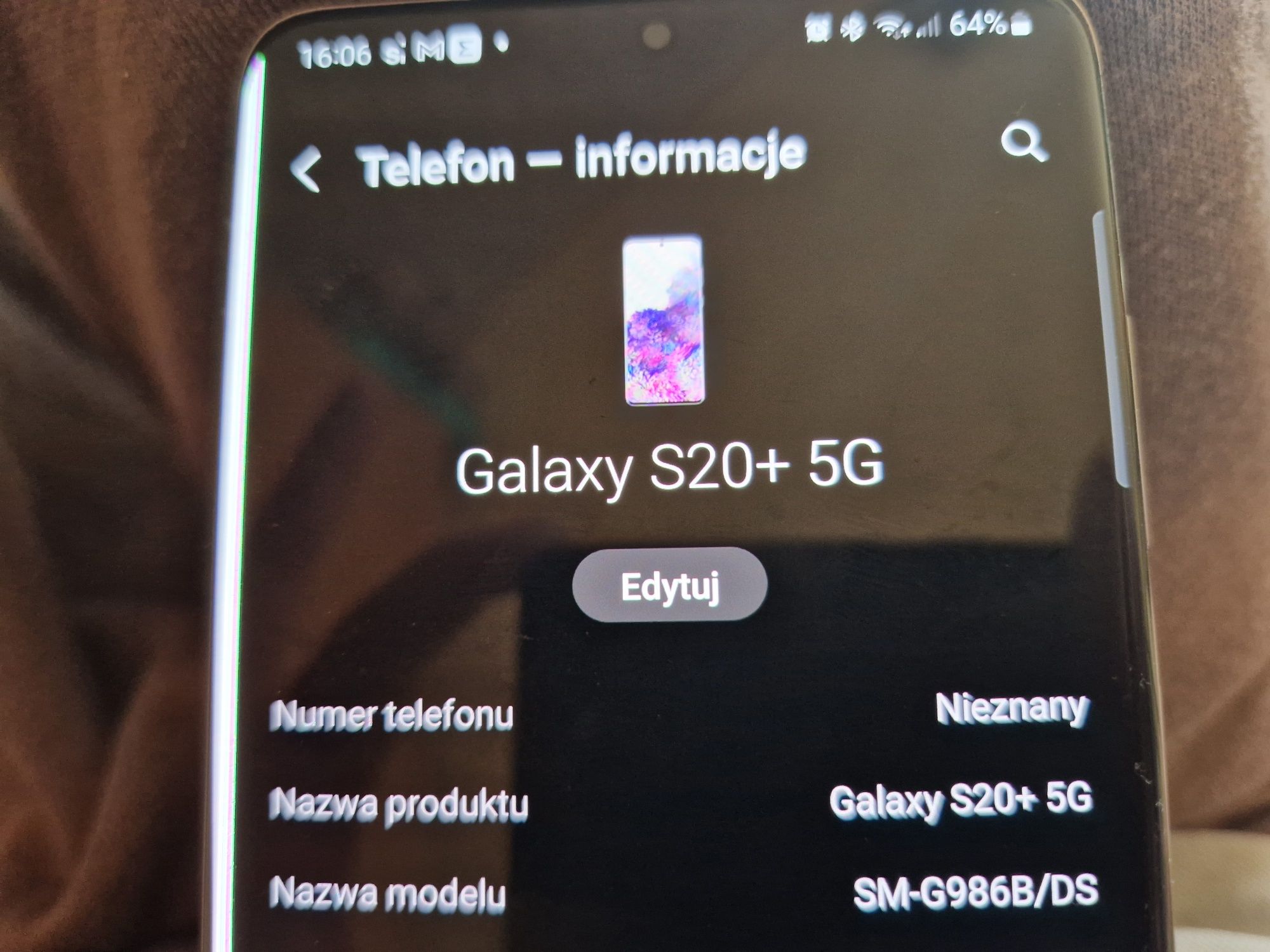 Samsung s20 plus z pękniętą szybką - sprawny