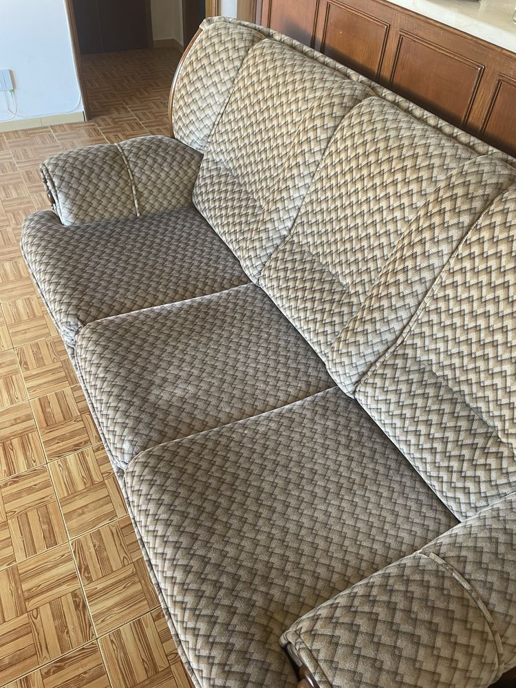 Sofa cama vinatge castanho/bege 3 lugares