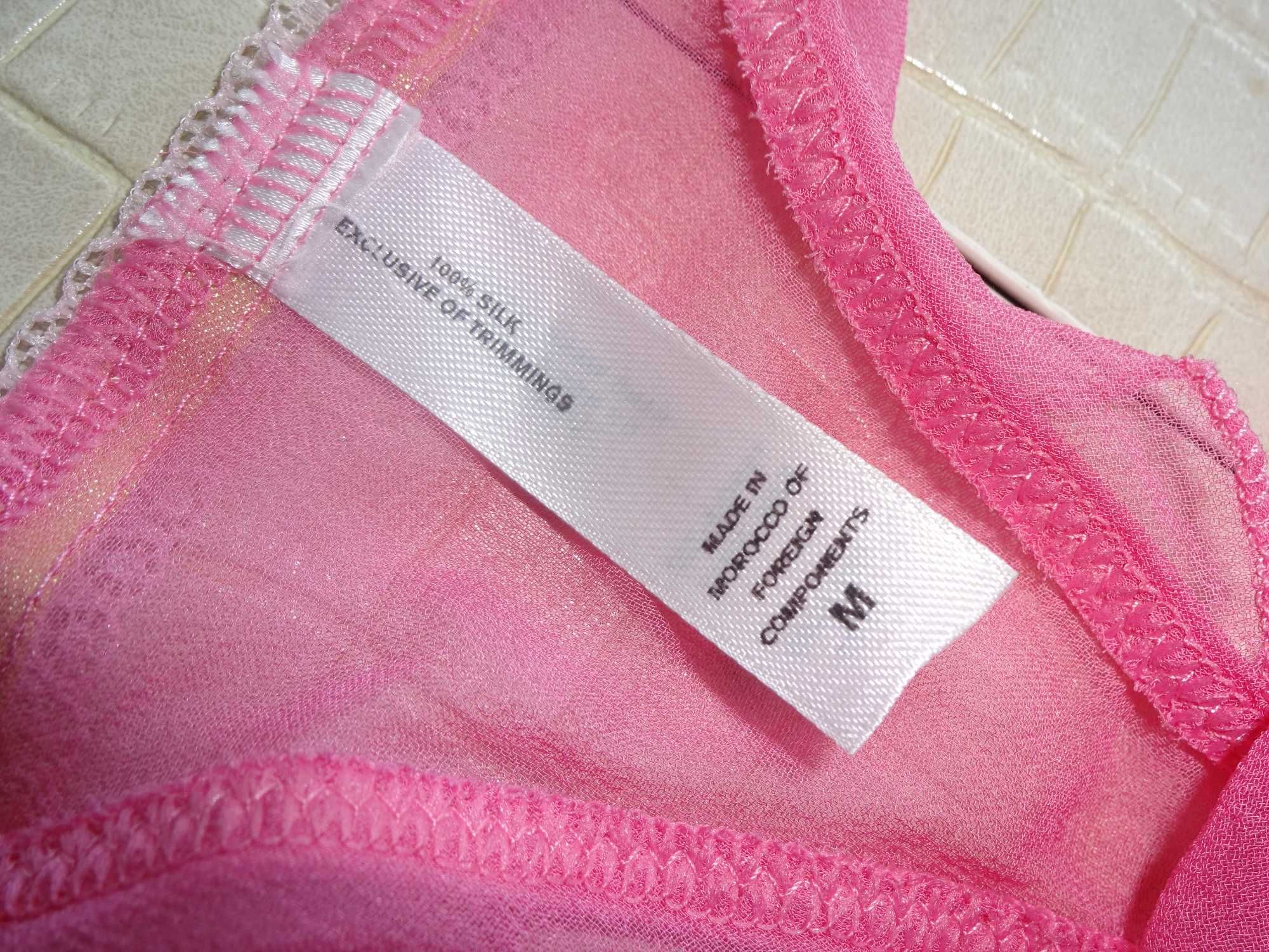 100% SILK jedwabne różowe wiązane po bokach stringi majtki M