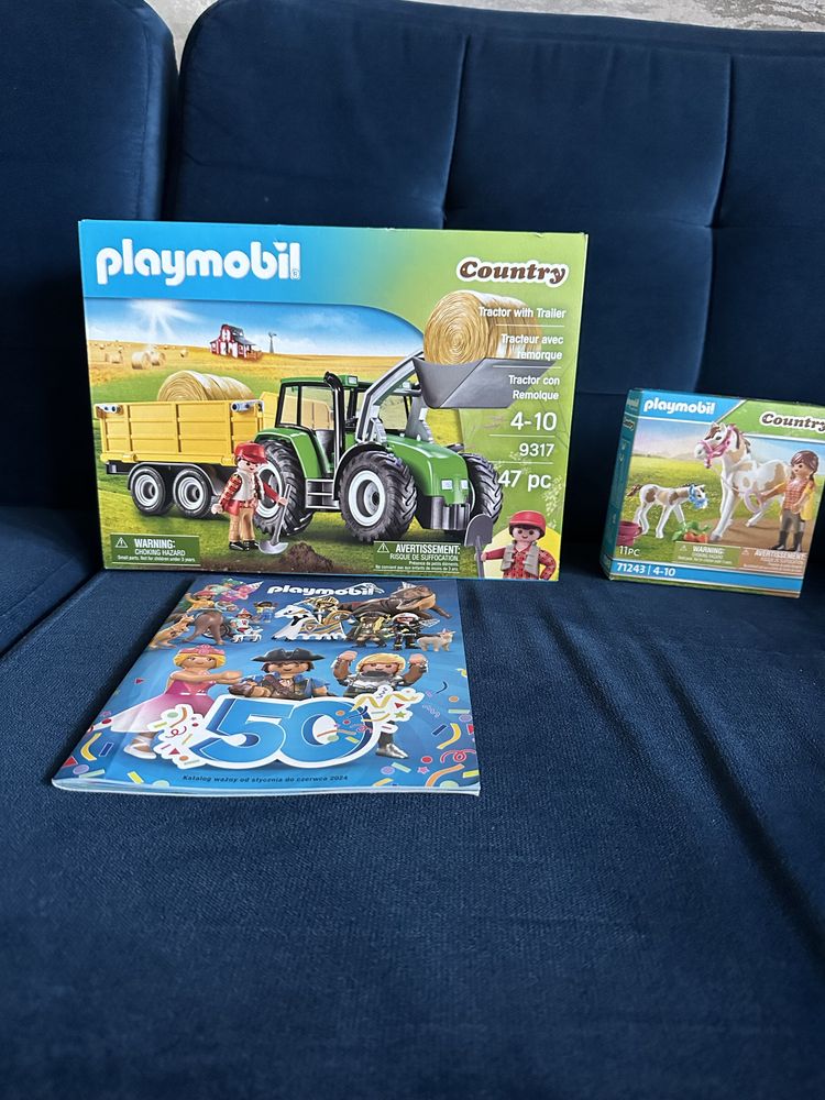 Playmobil traktor z przyczepą i koń ze źrebakiem farma +katalog