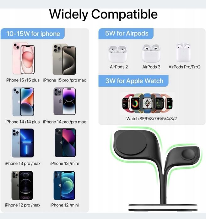 Bezprzewodowa Stacja Ładująca Iphone 15/14/13 Apple Watch Airpods Mags