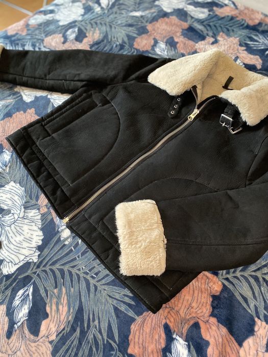 Kurtka kożuszek a'la zamszowa z imitacją futra roz. L H&M