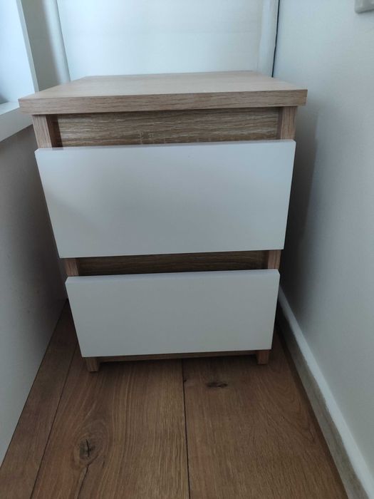 Dwie szafki nocne dąb Sonoma biały połysk 30cmx30cmx40cm, nowe