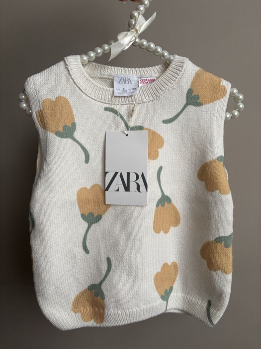 Dzianinowa kamizelka bezrękawnik sweterek Zara r.116 w kwiaty