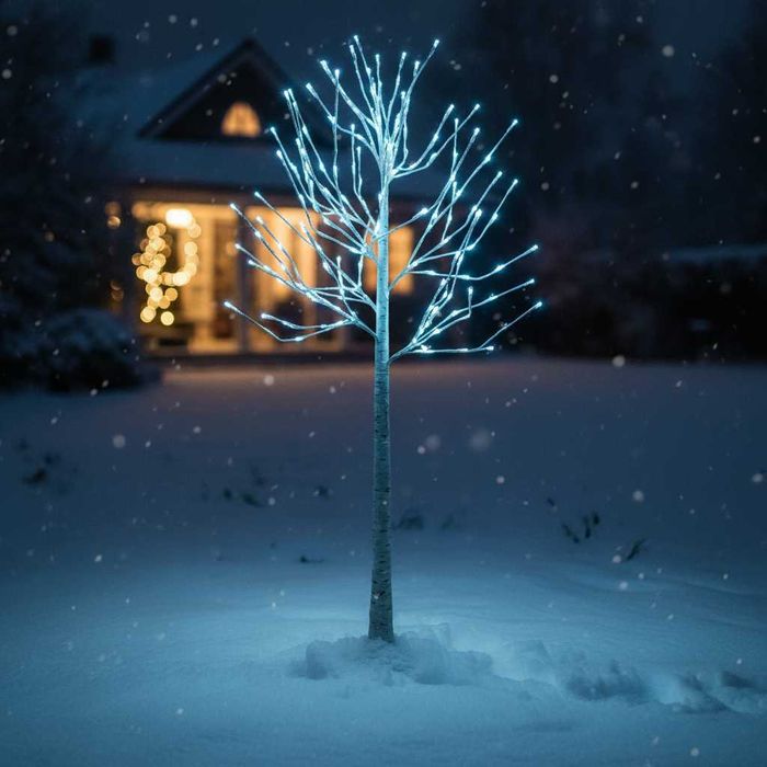 Drzewko Świąteczne Ozdobne Świecące LED BRZOZA 150 cm Lampki Białe