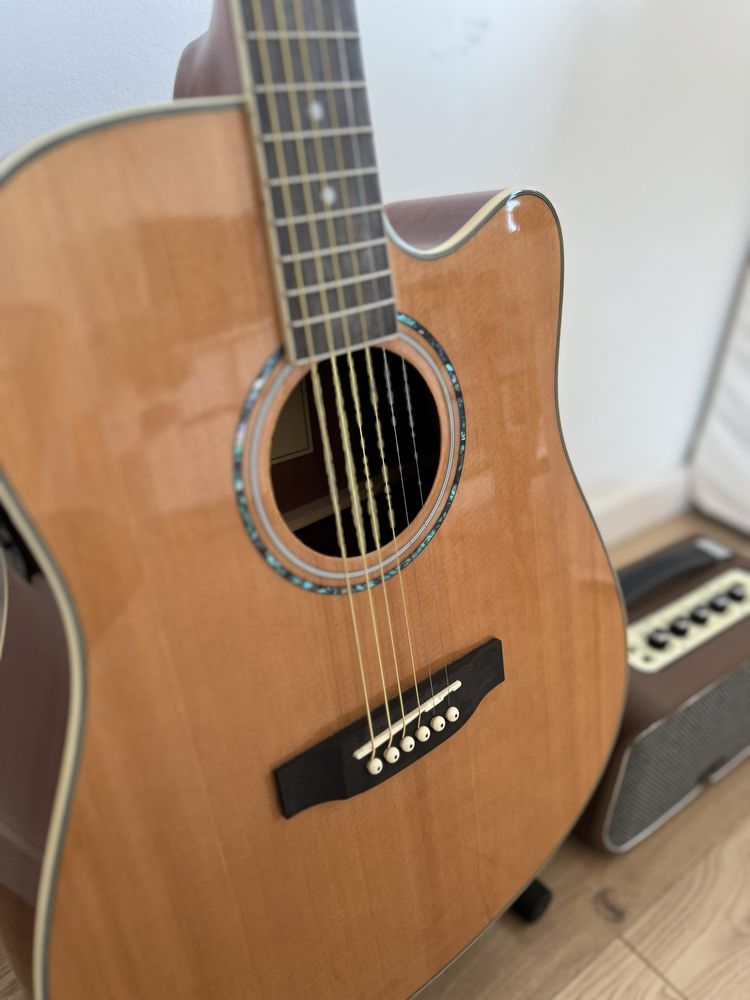Harley Benton gitara elektroakustyczna + wzmacniacz + akcesoria