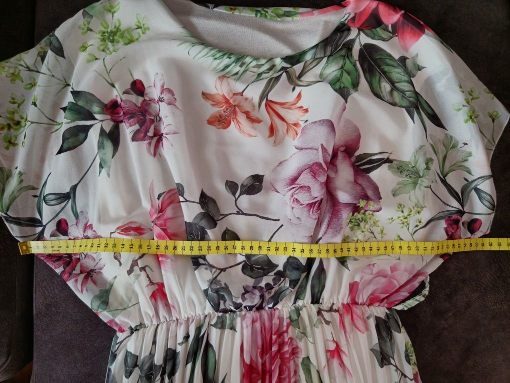 Jak nowa sukienk wizytowa elegancka plisowany 42 XL Biała w kwiaty