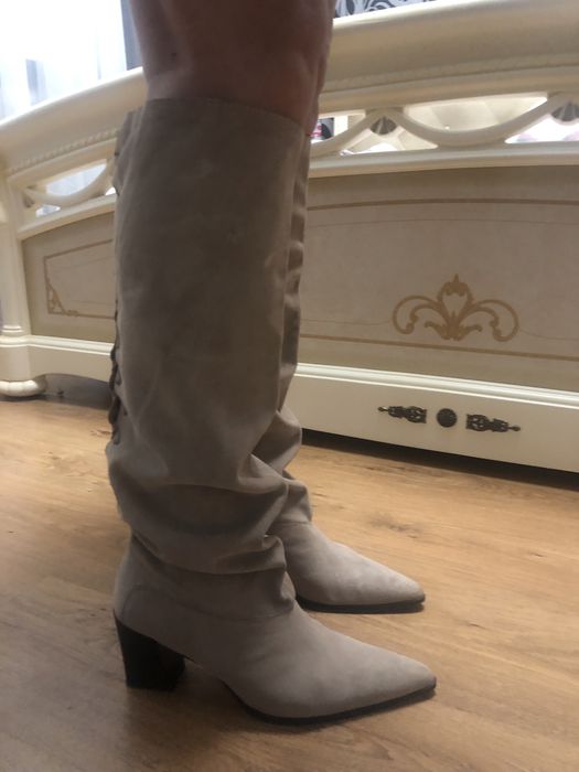 Замшеві козаки,сапоги Zara, бежеві