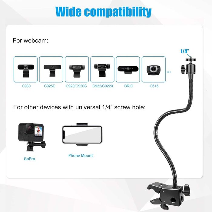 Webcam Stand, suporte de webcam, Gopro ou telemovel