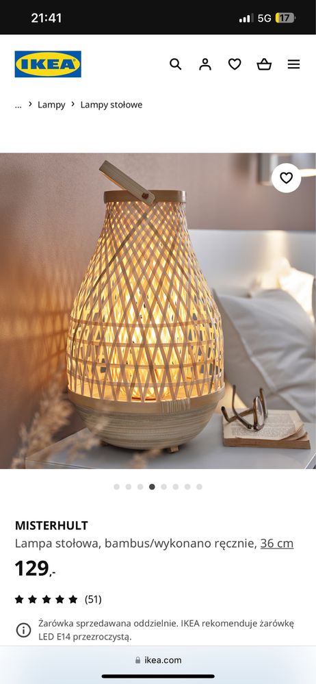 Ikea MISTERHULT Lampa stołowa, bambus/wykonano ręcznie, 36 cm