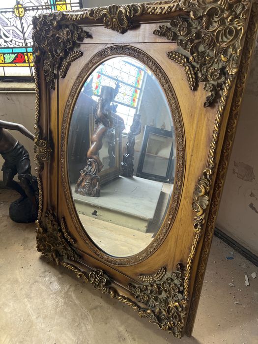 Stare pałacowe ogromne rzeźbione  lustro drewniane 125/95 cm