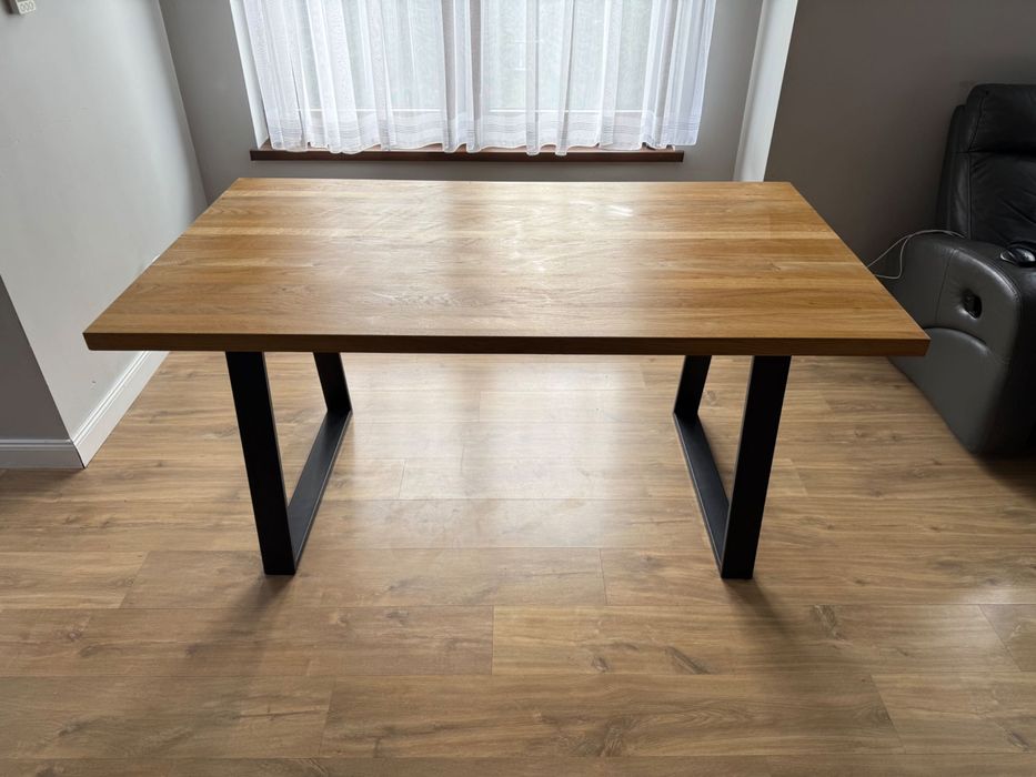Stół dębowy Woodica 160x90, Lite drewno, 4cm + dostawka 50x90, idealny