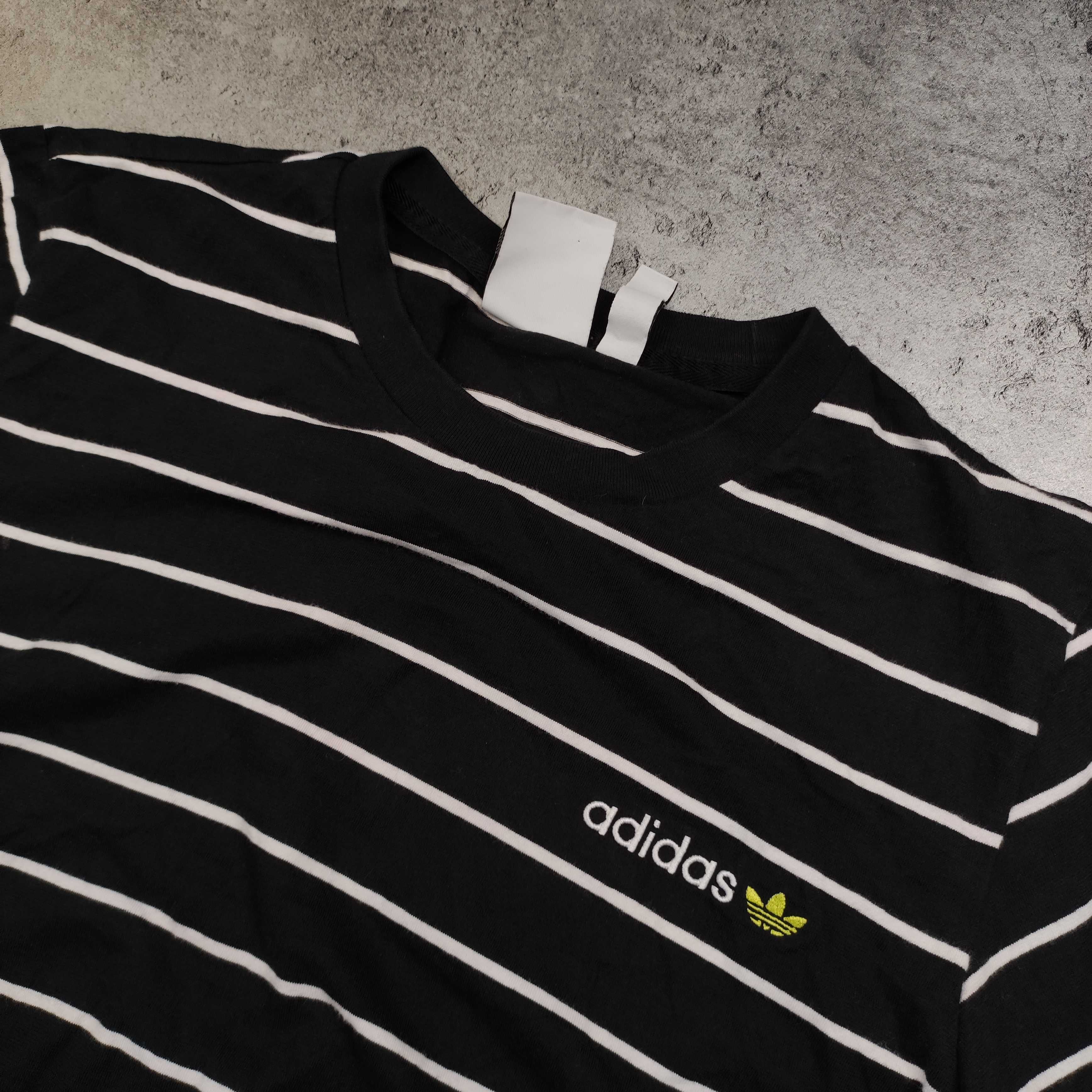 MĘSKA Koszulka Bawełna PREMIUM Czarna w Paski Adidas Haft Logo Casual