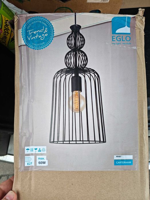 Loftowa industrialna czarna lampa wisząca do salonu sypialni EGLO