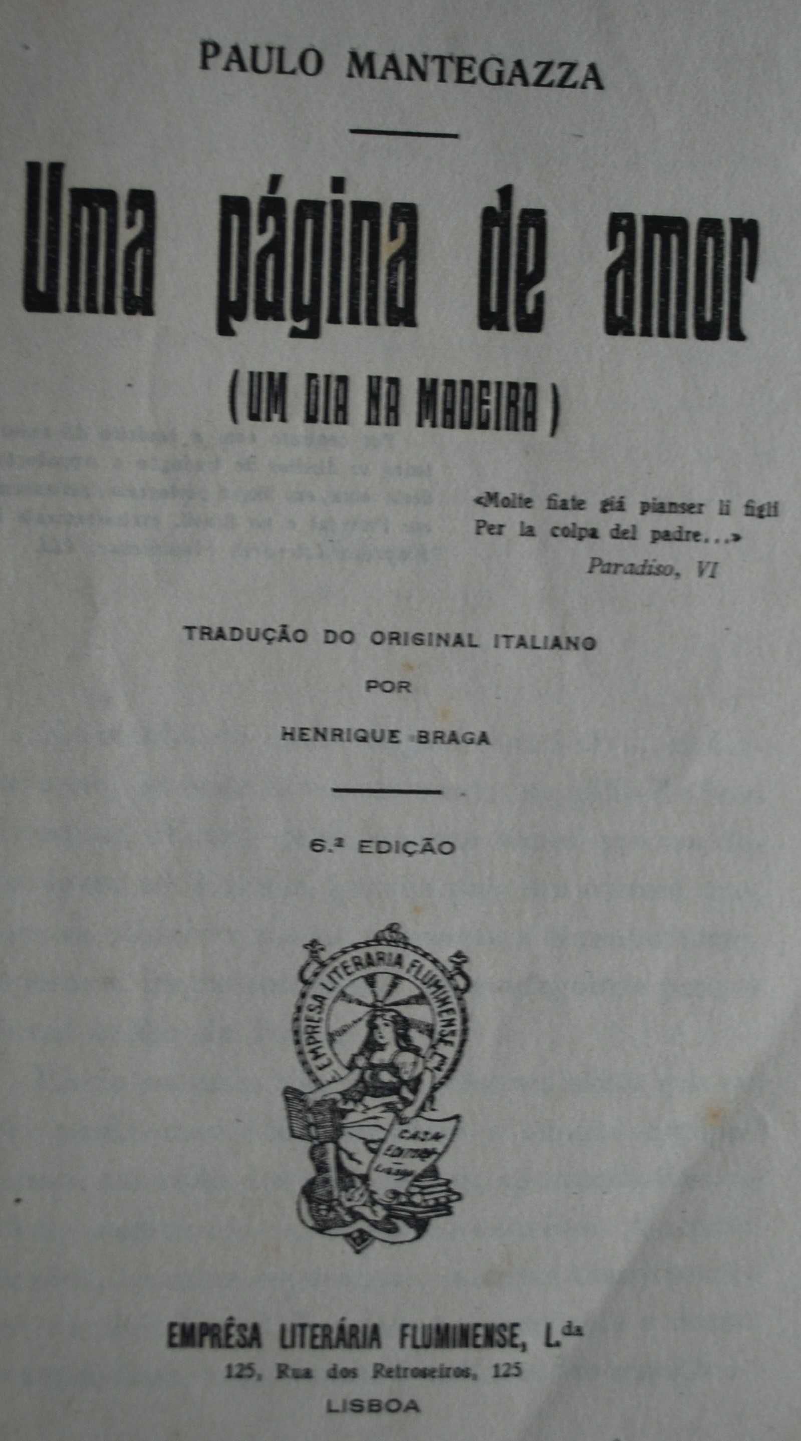 Uma Página de Amor de Pauli Mantegazza - Ano Edição 1927