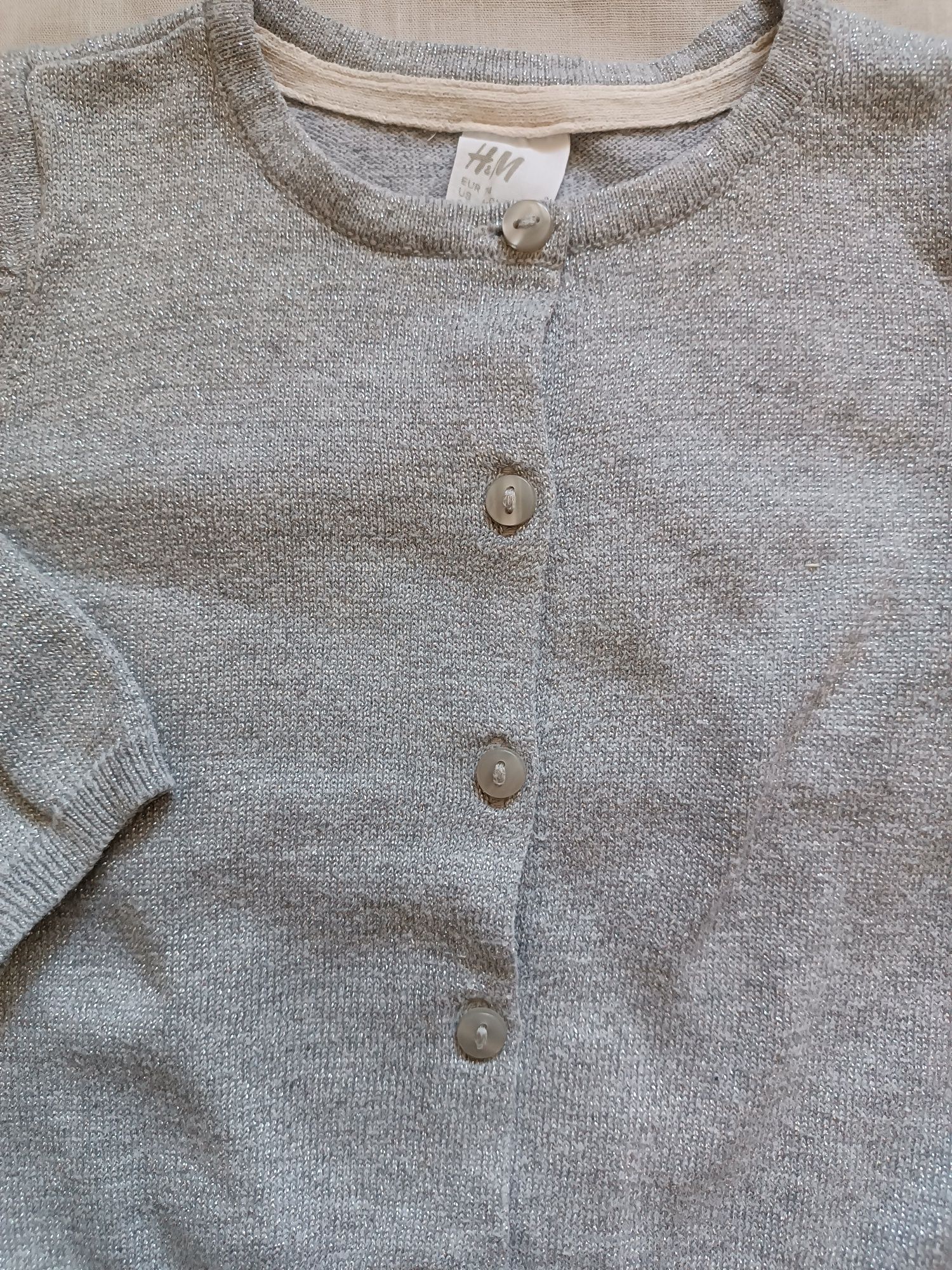Sweterek rozpinany świąteczny święta elegancki H&M r. 74 srebrna nitka