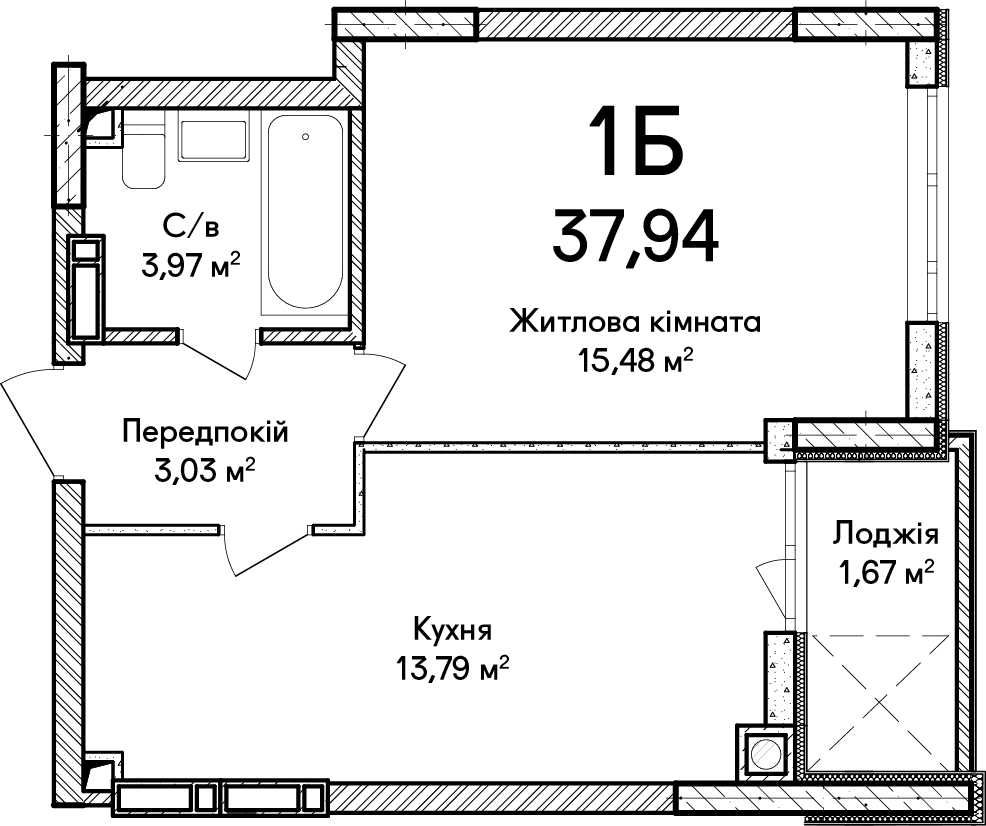 1-кімнатна квартира 37.94м². Продаж. Гарний та розвинений район!