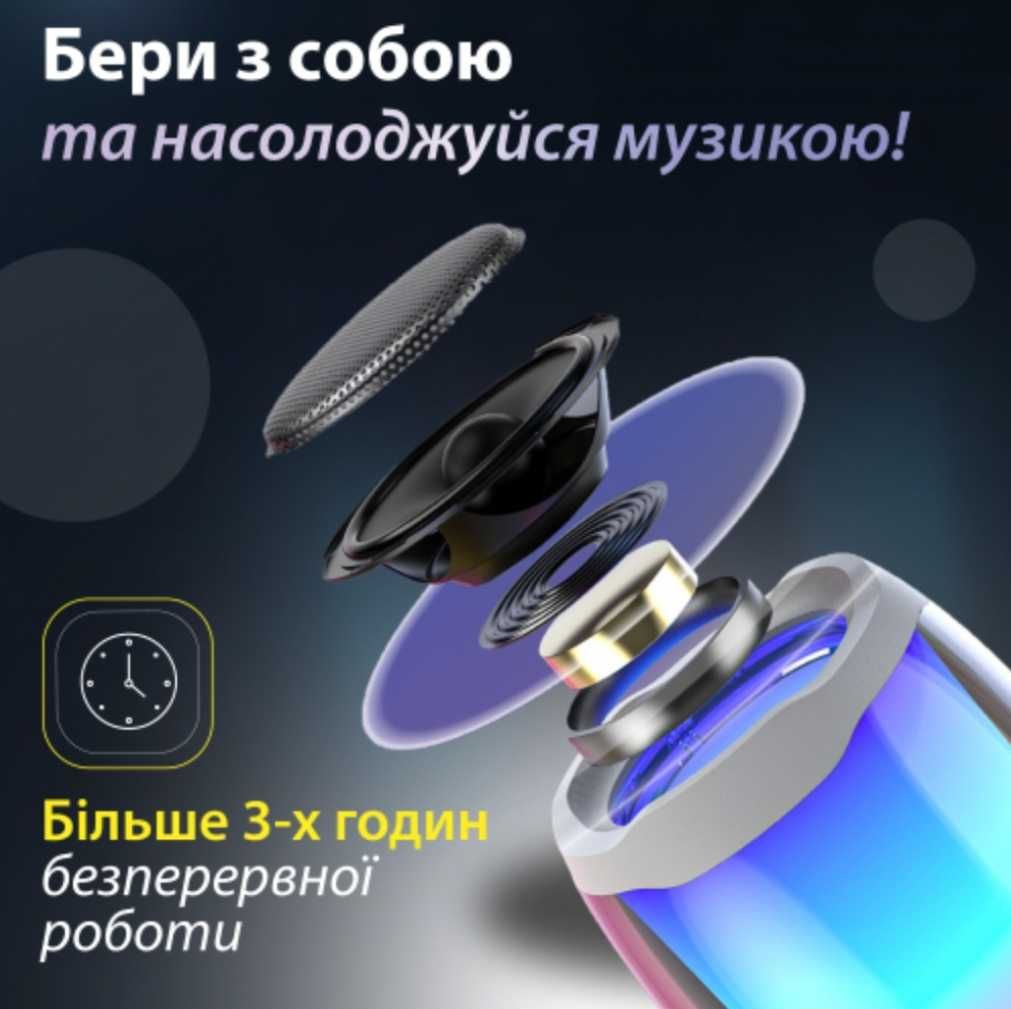 Портативна колонка Pulse 4 mini BT/TF/FM/TWS/AUX/USB з підсвіткою 5 Вт