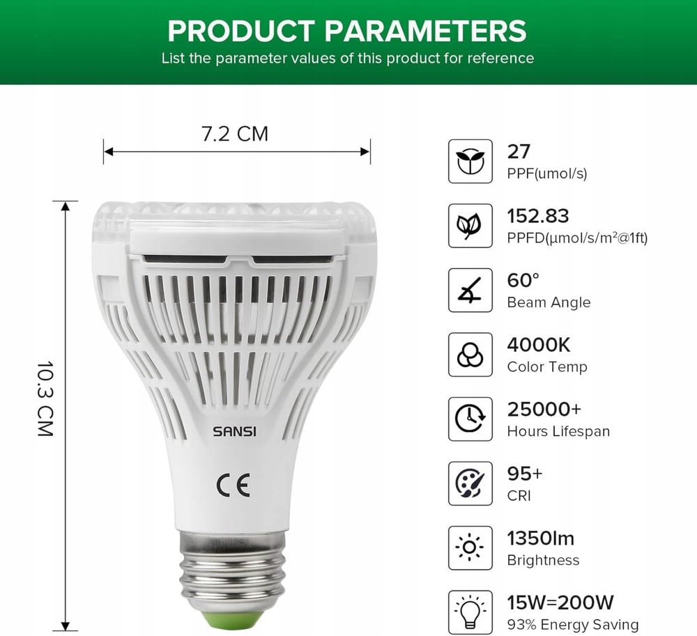 2x 15 W LED Lampa Roślinna Pełne Spektrum, E27 Światło Roślinne
