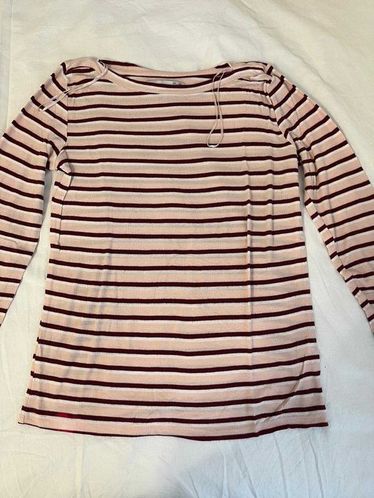 Blusa de manga comprida básica listrada rosa