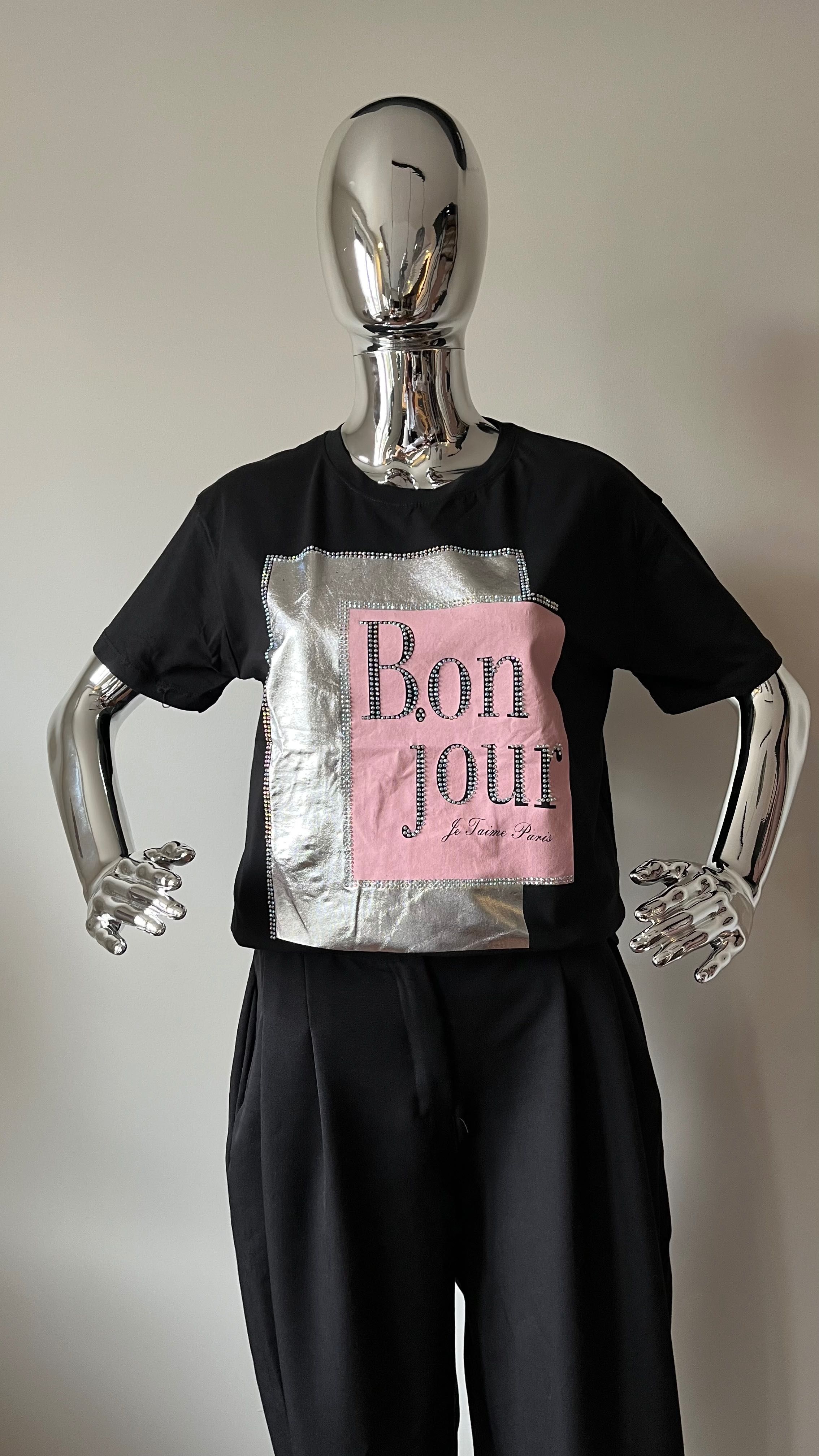 T-shirt z napisem ''Bonjour''
