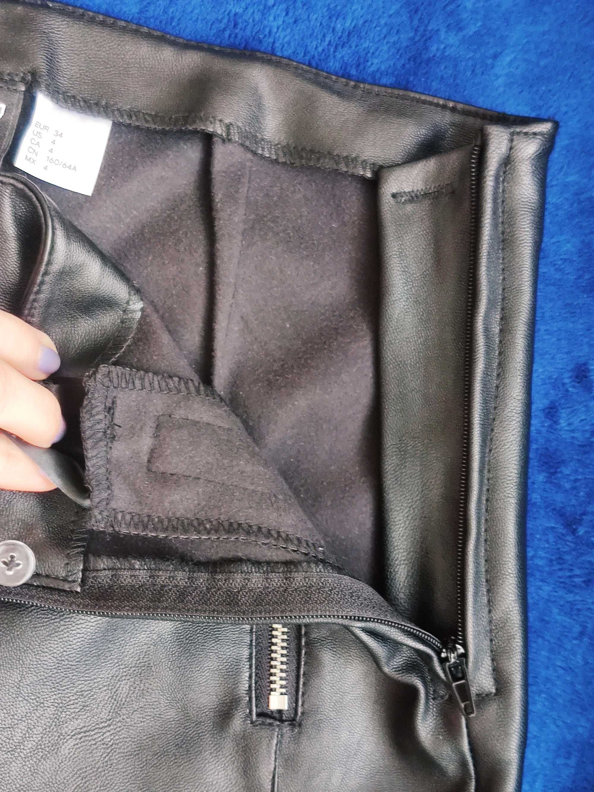 Spodnie damskie czarne skórzane ekoskóra H&M rozmiar XS 34