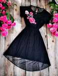 Czarna Sukienka Szyfonowa 2w1 Haftowana Kwiaty Elegancka Boho Gothic M