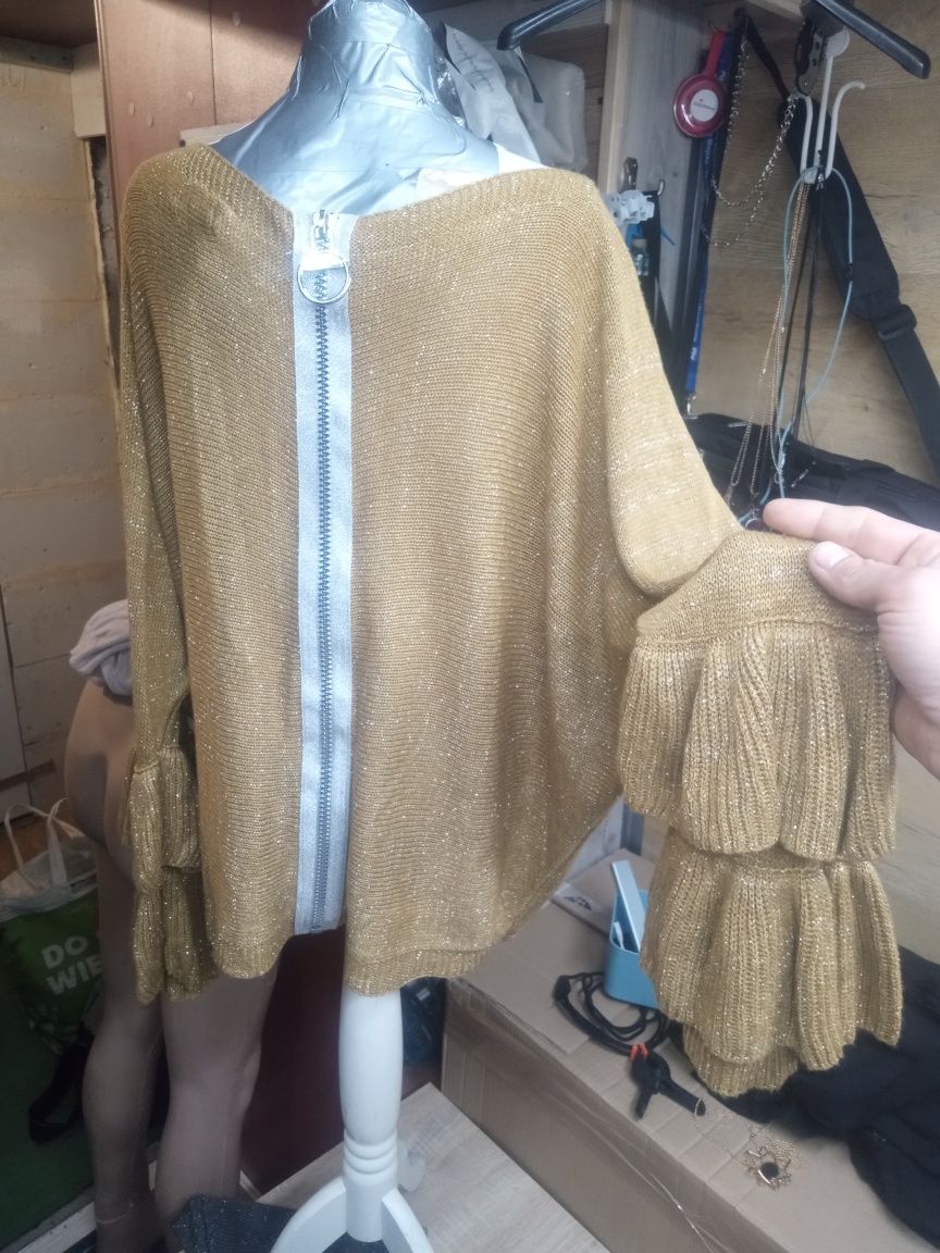 Sweter ARGENTO włoski z metaliczną nitką i zamykaniem na suwak plecach